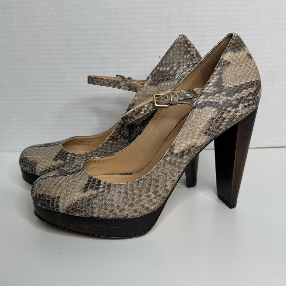 Cole Haan Snakeskin Print Mary Jane Platform Block Heels Size 7B Y2K Preppy Boho - Picture 7 of 15